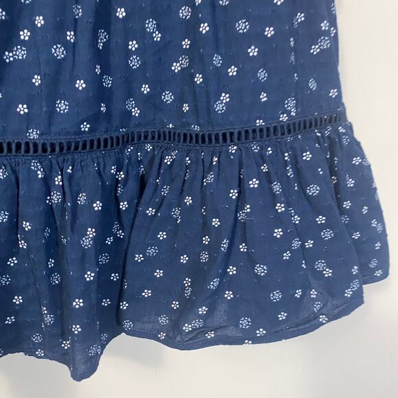 Madewell Smock-Waist Ruffle Mini Skirt in Navy Blue Bandana Flower Sz 2 - Picture 3 of 10